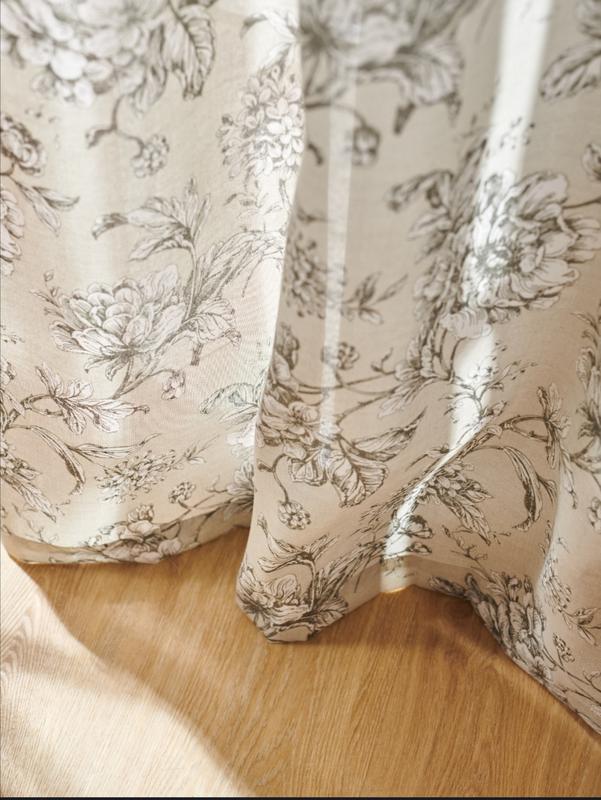 Transparent bläckmålning växt- och blommönster stångficka gardin