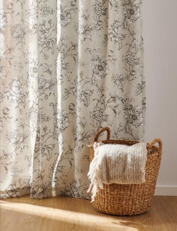 Transparent bläckmålning växt- och blommönster stångficka gardin