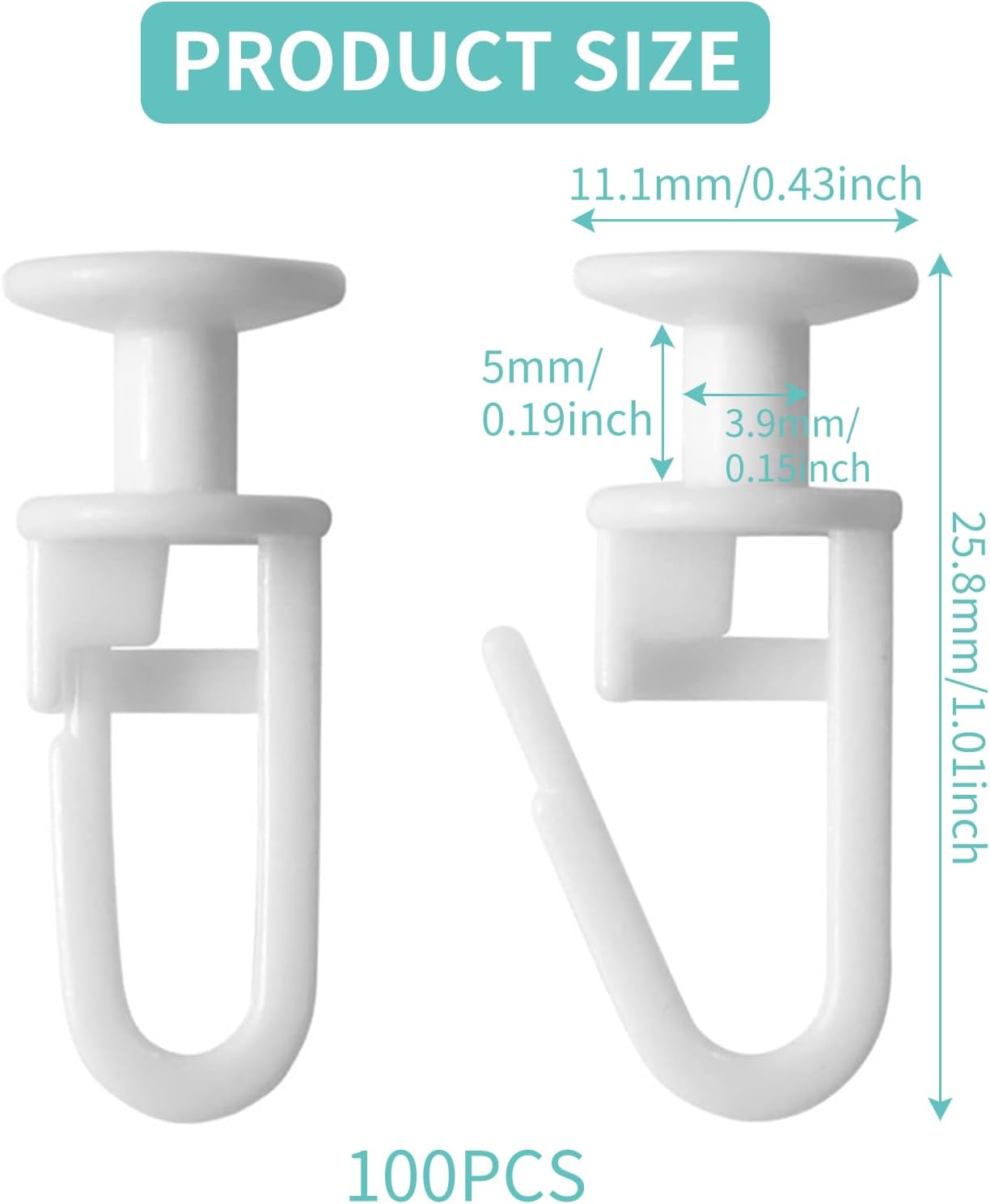 Gardinskenegliders med låsbar krok – 50/100-pack (10 mm)