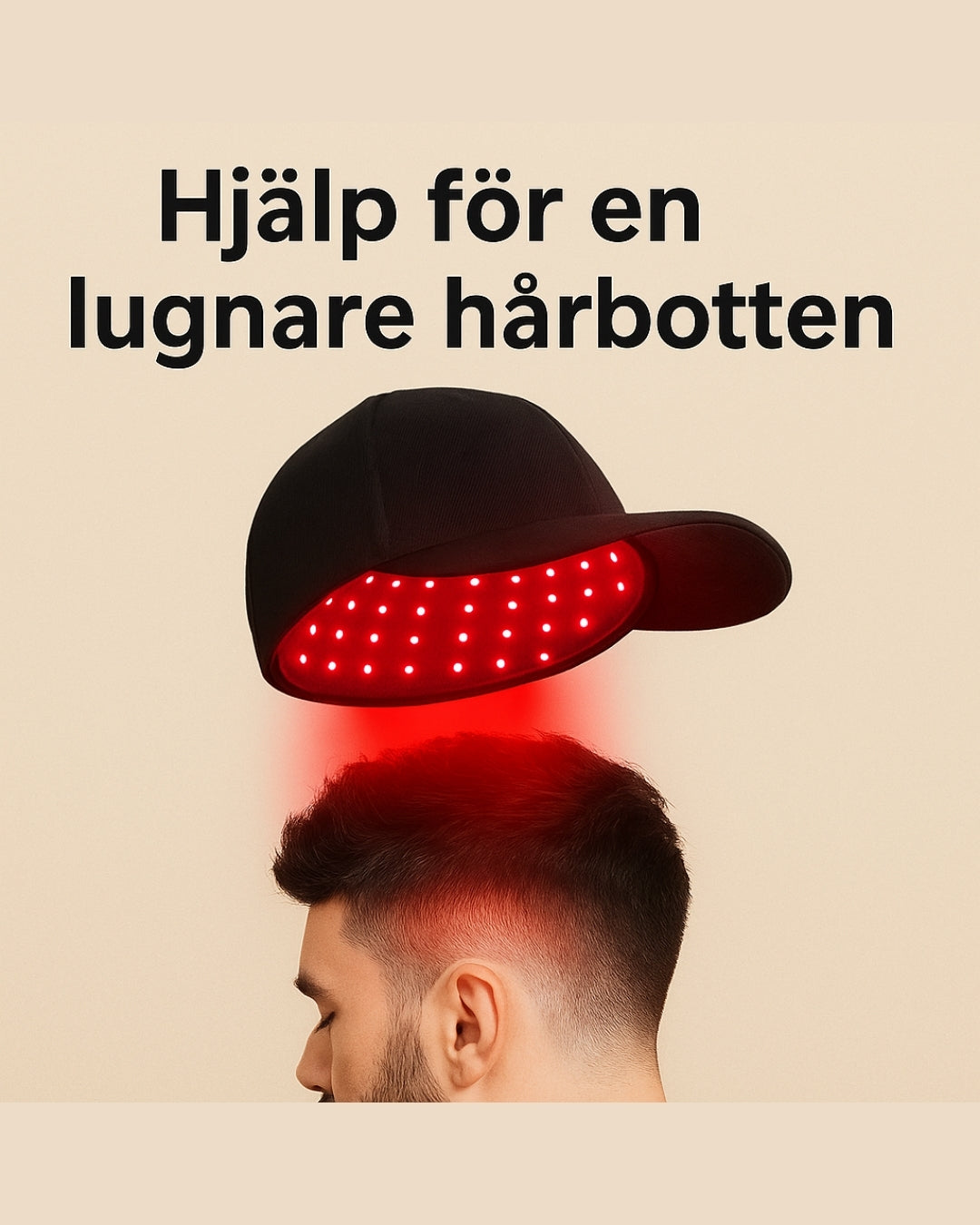 Man får rött och nära-infrarött ljus från LED-ljuskeps – hjälp för en lugnare, välmående hårbotten
