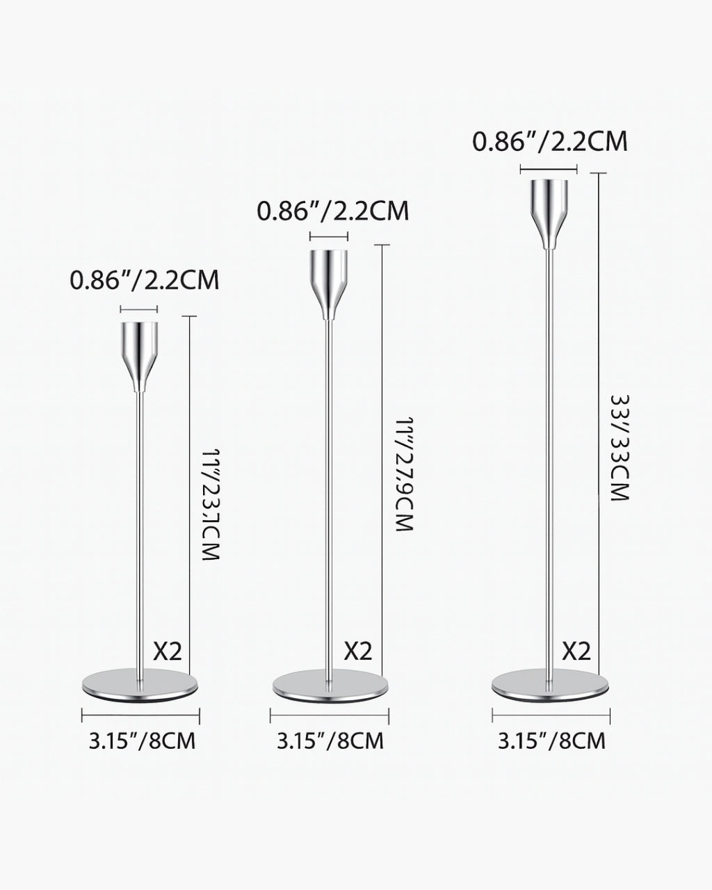Måttgrafik: 23,1 cm, 27,9 cm, 33 cm; bas 8 cm; Ø2,2 cm