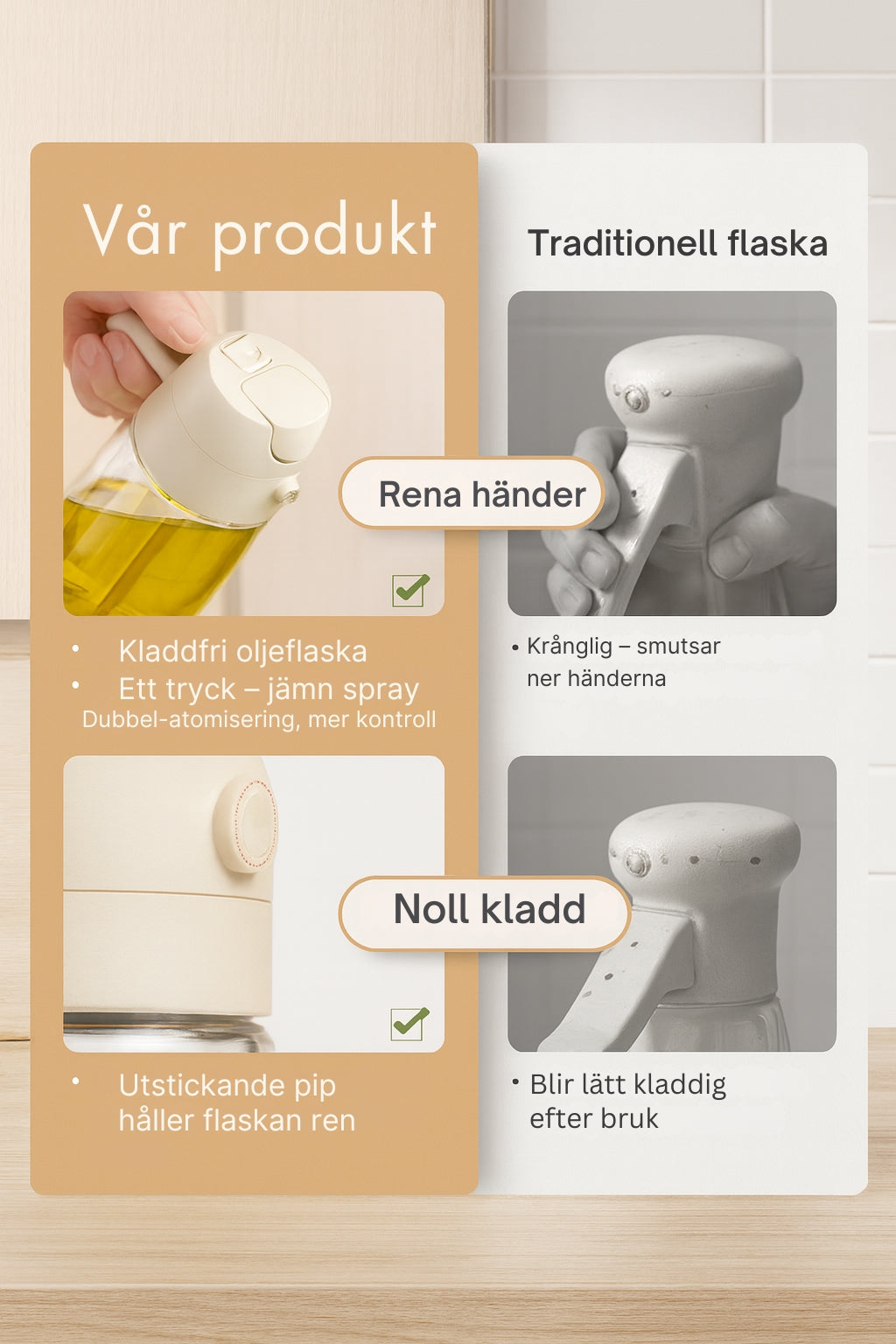 Rena händer, droppfri pip – inga oljefläckar