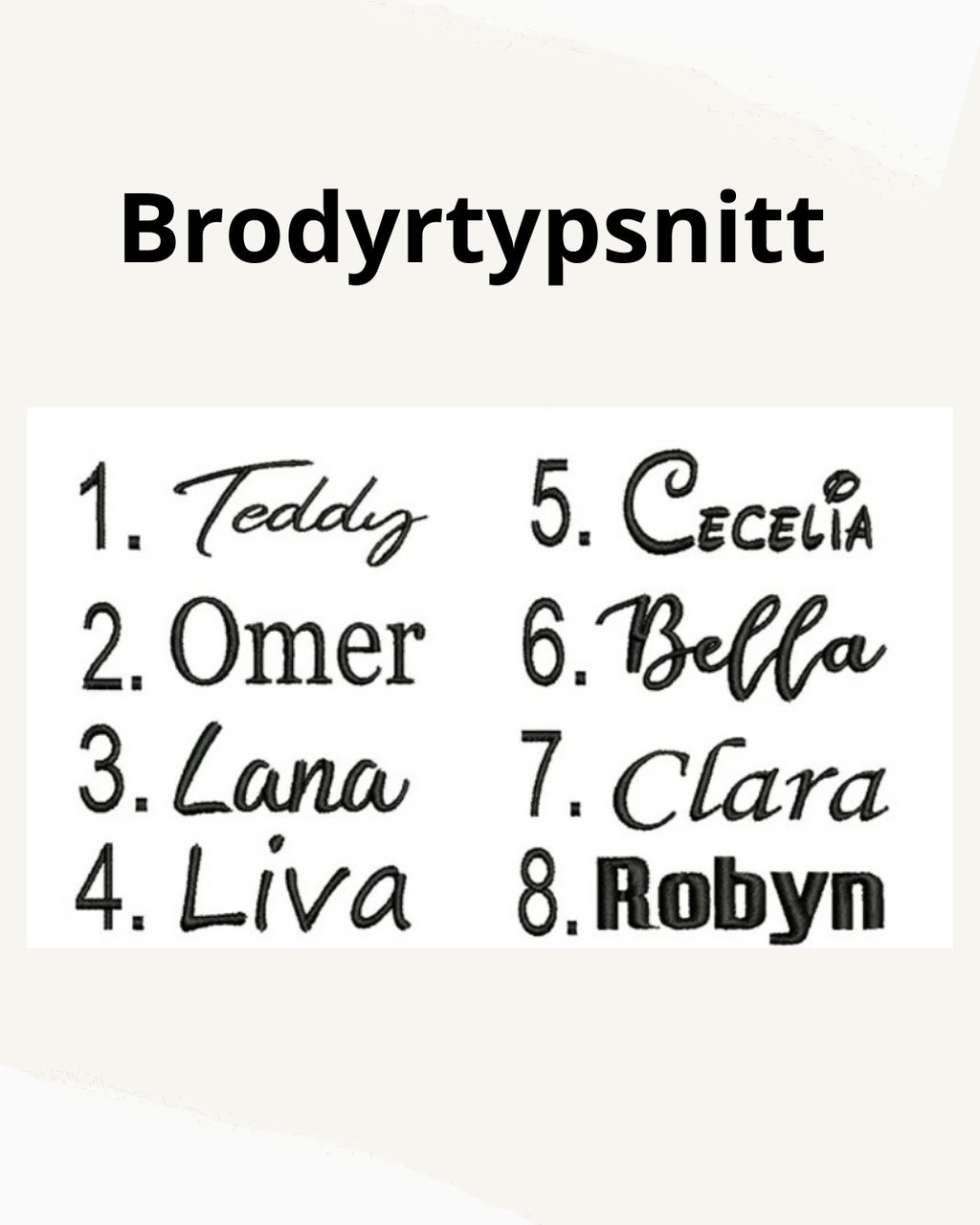 Olika brodyrtypsnitt att välja på för personlig barnryggsäck