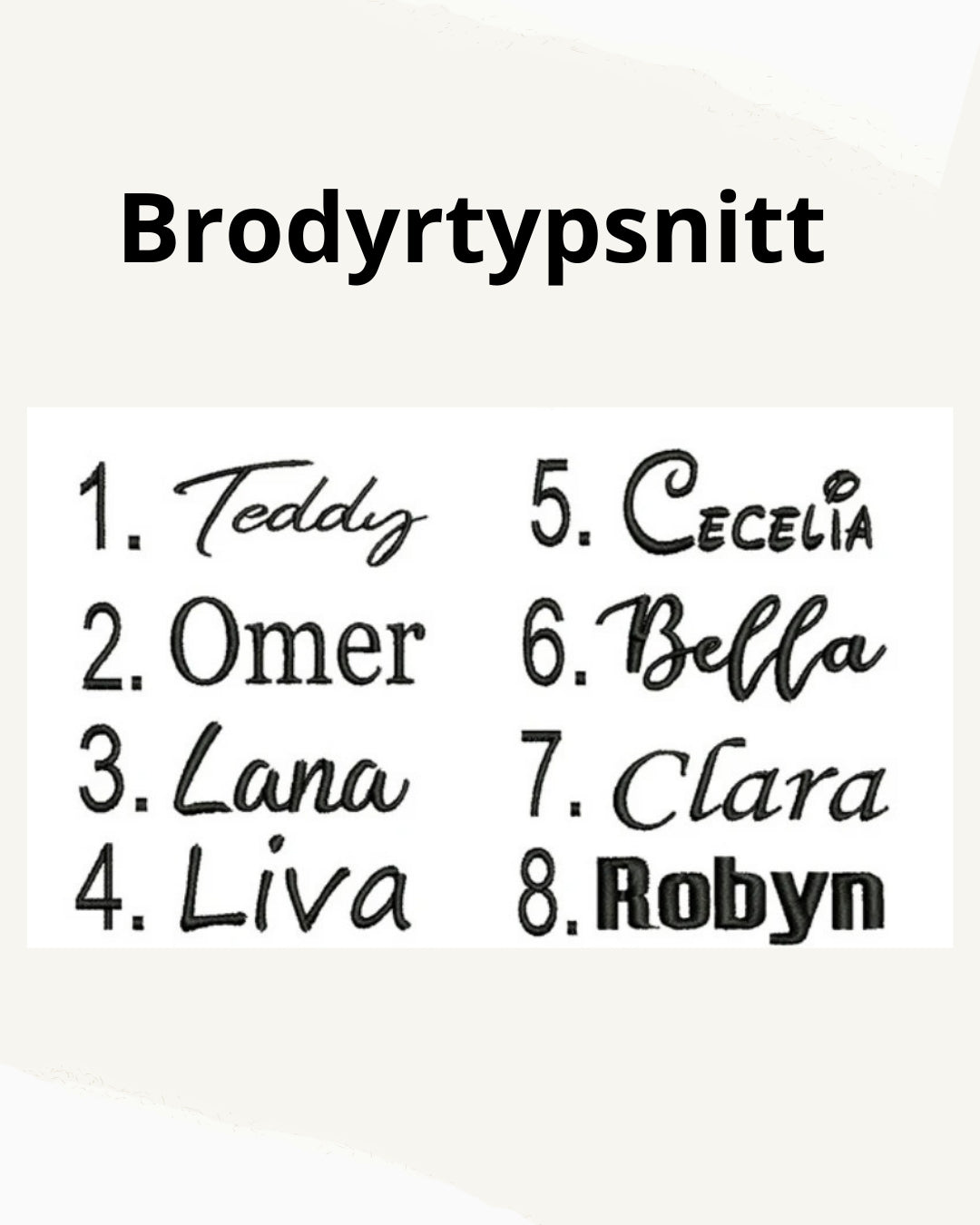 Olika brodyrtypsnitt att välja på för personlig barnryggsäck