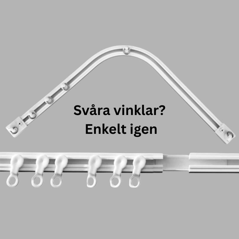 Turning slide track visar hur gardinskenan rundar hörn.